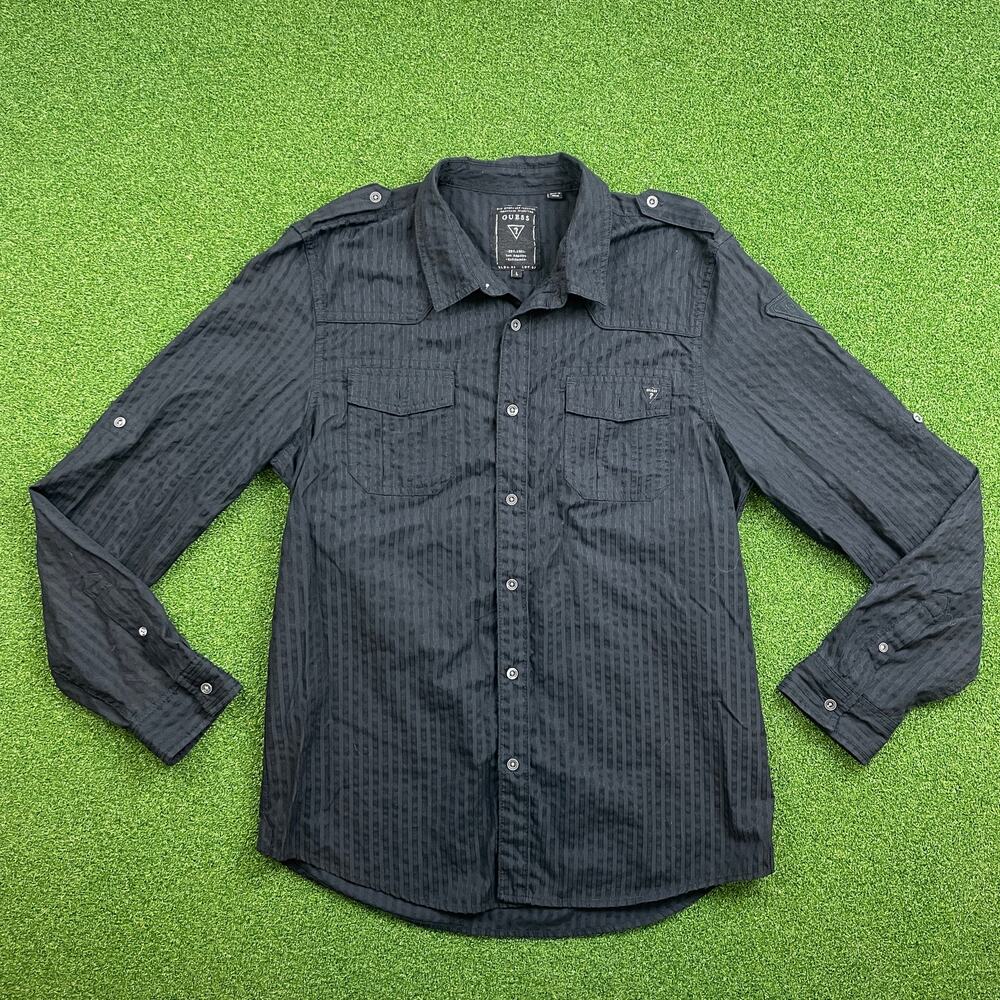 Vintage Guess Long Sleeve Black Stripe Button Down Shirt Sz L